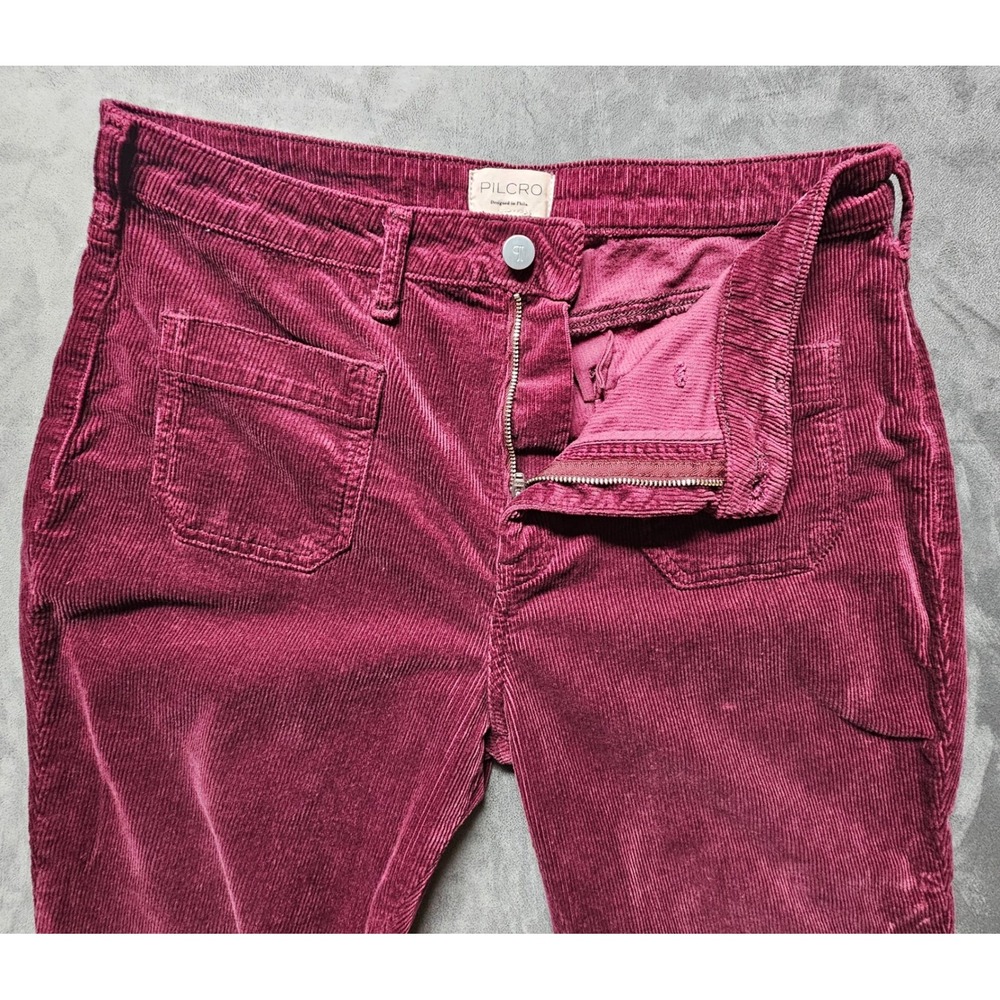Pilcro Burgundy Corduroy Flare Pants High Rise Patch Pocket‎ Wine Red Size 31